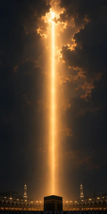 Golden Light Pillar Descending On Kaaba — islamic wallpaper phone wallpaper