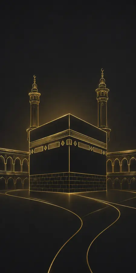 Golden Neon Line Art Holy Kaaba — islamic wallpaper phone wallpaper