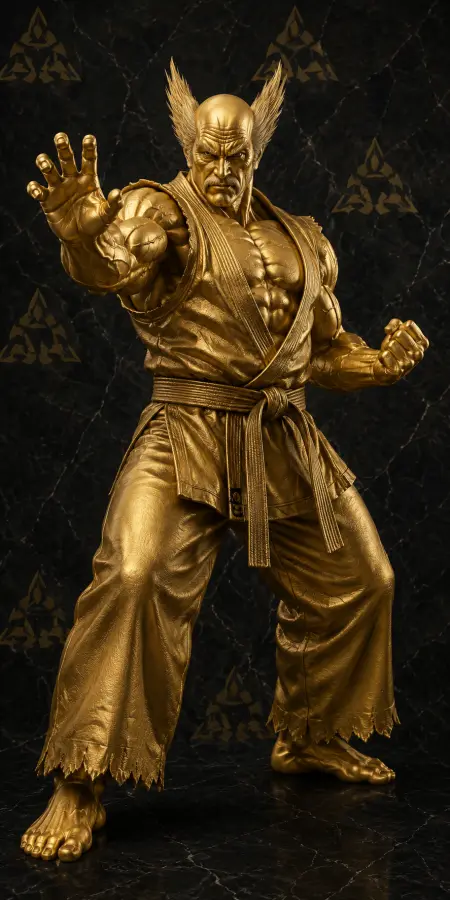 Golden Statue Of Heihachi Mishima Fighting Stance — ue5 phone wallpaper