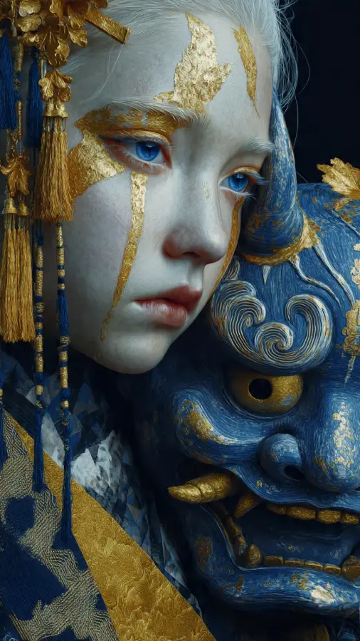 Golden Tears Mask Portrait 4K wallpaper for desktop and mobile - Pixbee