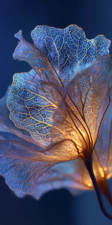 Golden Veins Blue Petal 4K wallpaper for desktop and mobile - Pixbee
