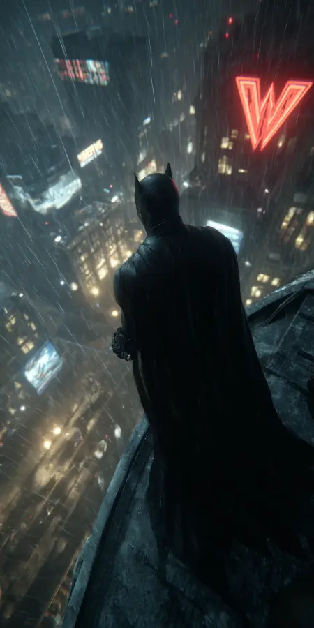 Gotham Guardian Rainy Night Watch 4K wallpaper for desktop and mobile - Pixbee