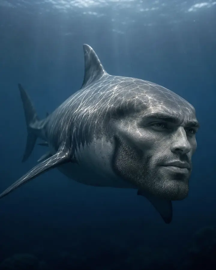 Great White Shark Gigachad Swimming Underwater — stock images phone wallpaper