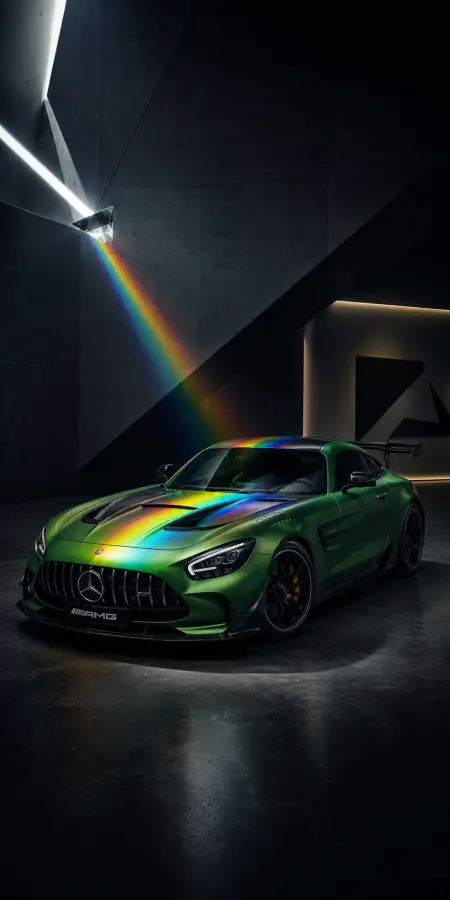 Green Mercedes Amg Gt Rainbow Prism — cars phone wallpaper