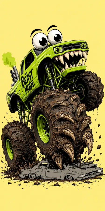 Green Monster Truck Beast Mode Car Crush Scene 4K wallpaper for desktop and mobile - Pixbee