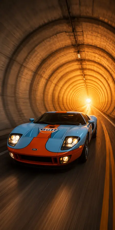 Gulf Livery Ford Gt In Tunnel — cars phone wallpaper