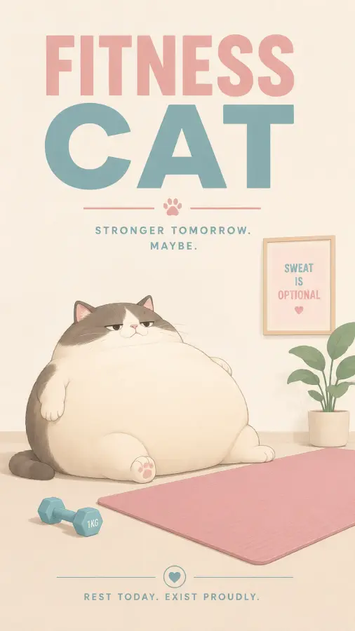 “Gym membership: active. Actual movement: buffering… 🐱💤” 4K wallpaper for desktop and mobile - Pixbee