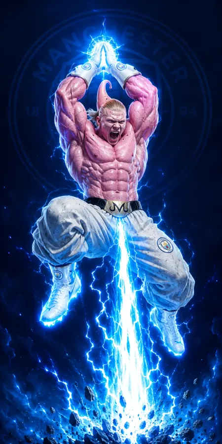 Haaland Majin Buu Lightning Strike Attack — football phone wallpaper