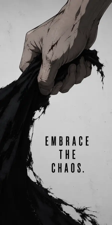 Hand Gripping Black Fabric Embrace Chaos 4K wallpaper for desktop and mobile - Pixbee