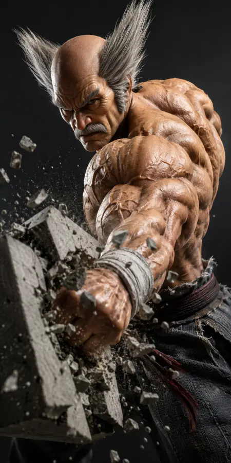 Heihachi Mishima Afterimage Grey Studio Action 4K wallpaper for desktop and mobile - Pixbee