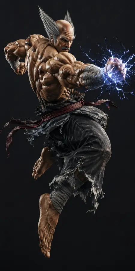 Heihachi Mishima Blue Lightning Fist Mid Air Move 4K wallpaper for desktop and mobile - Pixbee