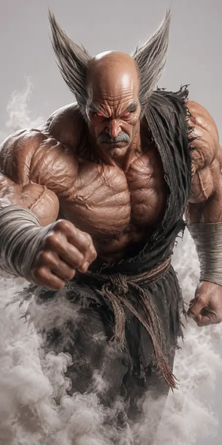 Heihachi Mishima Intense Face Forward Stance In Smoke 4K wallpaper for desktop and mobile - Pixbee