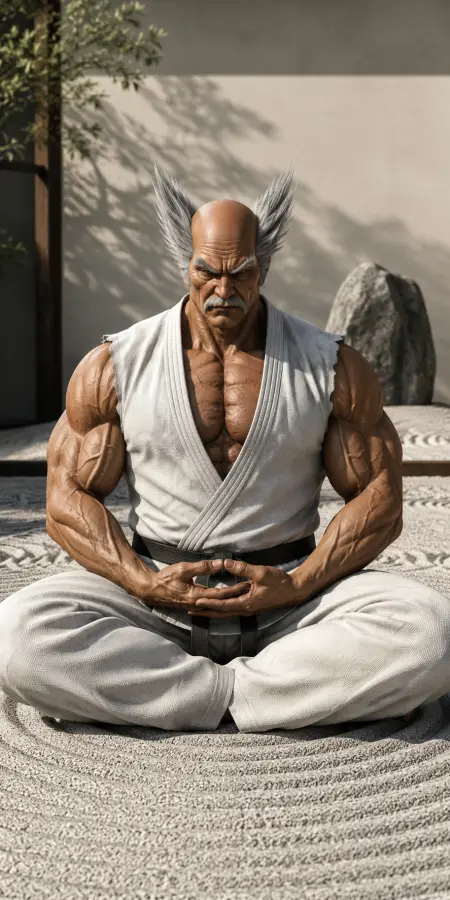 Heihachi Mishima Meditating In Zen Garden — ue5 phone wallpaper