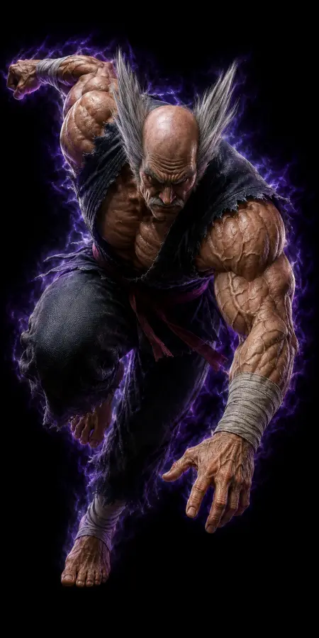 Heihachi Mishima Purple Energy Aura Mid Air Move 4K wallpaper for desktop and mobile - Pixbee