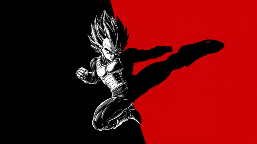 High Contrast Manga Style Vegeta Mid Air Kick 4K wallpaper for desktop and mobile - Pixbee