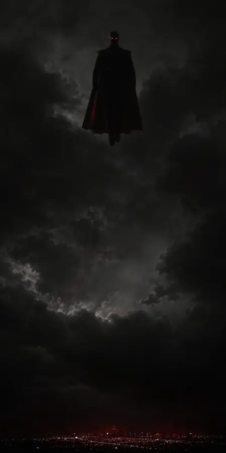 Homelander Silhouette Hovering Over Dark Distant City 4K wallpaper for desktop and mobile - Pixbee