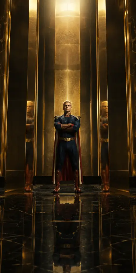 Homelander Standing Proudly In Gold Hallway 4K wallpaper for desktop and mobile - Pixbee