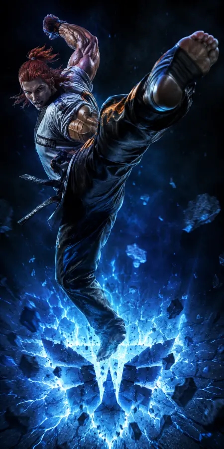 Hwoarang High Angle Blue Impact Fracture Kick 4K wallpaper for desktop and mobile - Pixbee