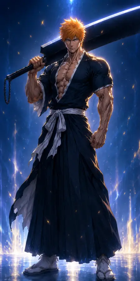 Ichigo Kurosaki Holding Huge Zangetsu Sword 4K wallpaper for desktop and mobile - Pixbee