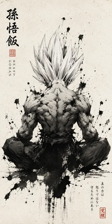Ink Splatter Gohan Beast Back Muscular 4K wallpaper for desktop and mobile - Pixbee