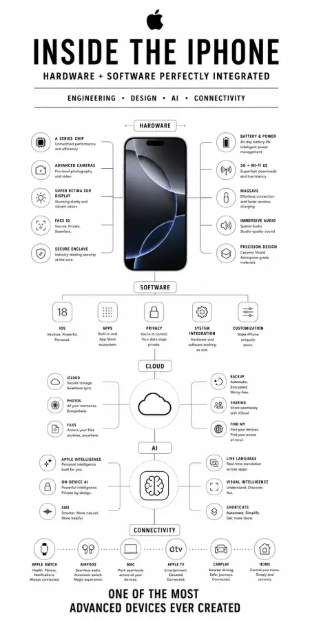 Inside the iPhone: Hardware, Software, AI & Connectivity Working Together 4K wallpaper for desktop and mobile - Pixbee