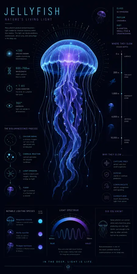 Jellyfish Bioluminescence: Nature’s Living Light in the Deep Ocean 4K wallpaper for desktop and mobile - Pixbee