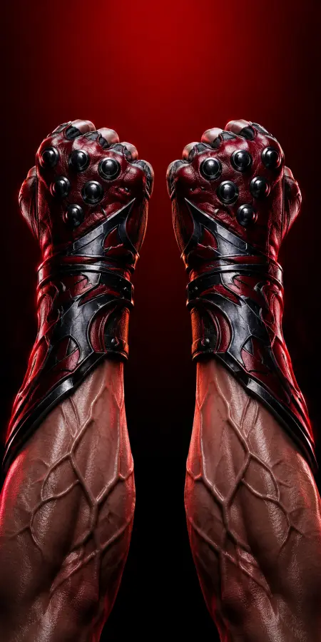 Jin Kazama Metal Studded Red Leather Fighting Gauntlets 4K wallpaper for desktop and mobile - Pixbee