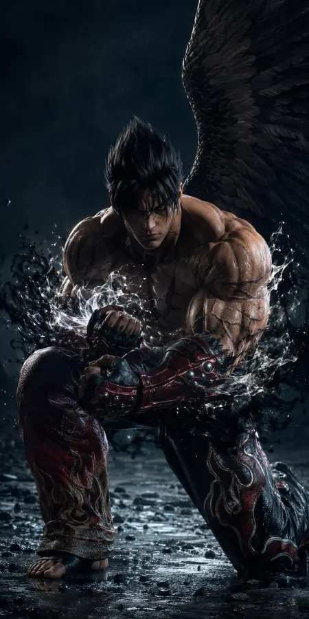 Jin Kazama One Winged Angelic Form Water Splash Impact 4K wallpaper for desktop and mobile - Pixbee