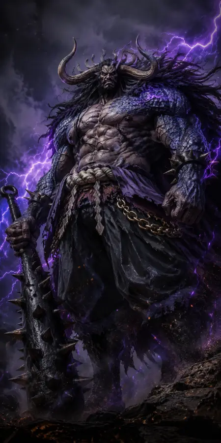Kaido King of Beasts Spiked Club and Purple Lightning Storm 4K wallpaper for desktop and mobile - Pixbee