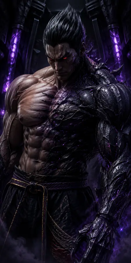 Kazuya Mishima Devil Gene Transformation Purple Aura 4K wallpaper for desktop and mobile - Pixbee