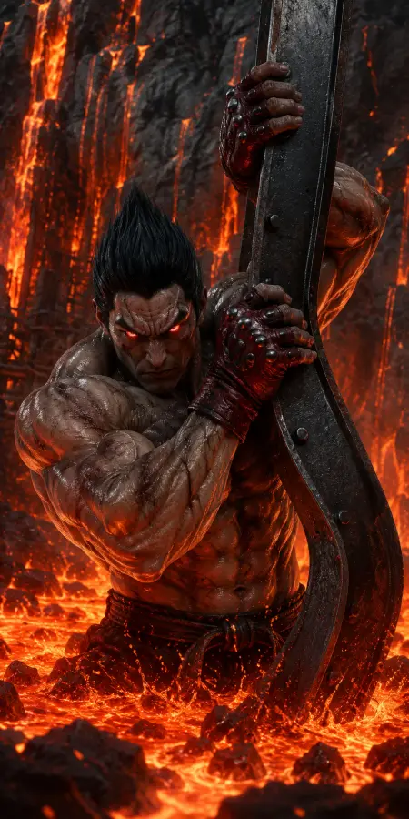 Kazuya Mishima Lava Submersion Lifting Iron Beam 4K wallpaper for desktop and mobile - Pixbee