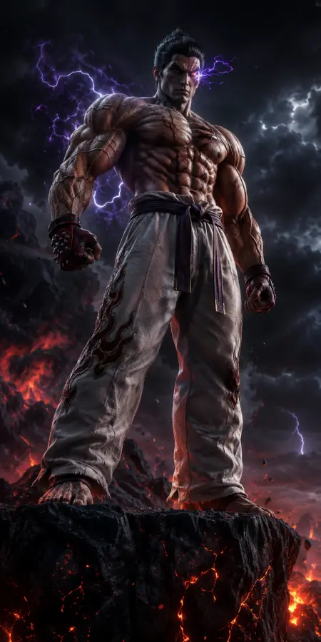Kazuya Mishima Volcanic Cliff Stance Devil Gene Awakening 4K wallpaper for desktop and mobile - Pixbee