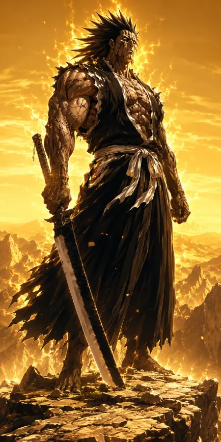 Kenpachi Zaraki Surrounded By Golden Aura 4K wallpaper for desktop and mobile - Pixbee