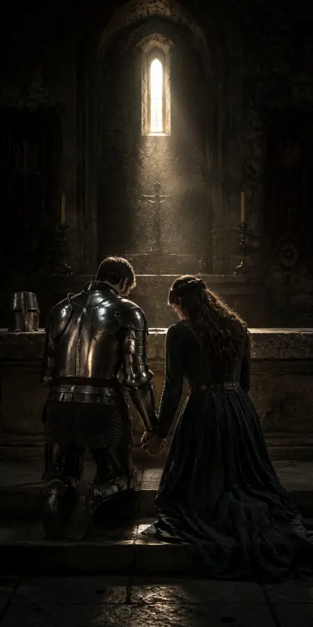 Knight And Lady Praying In Cathedral — ue5 phone wallpaper
