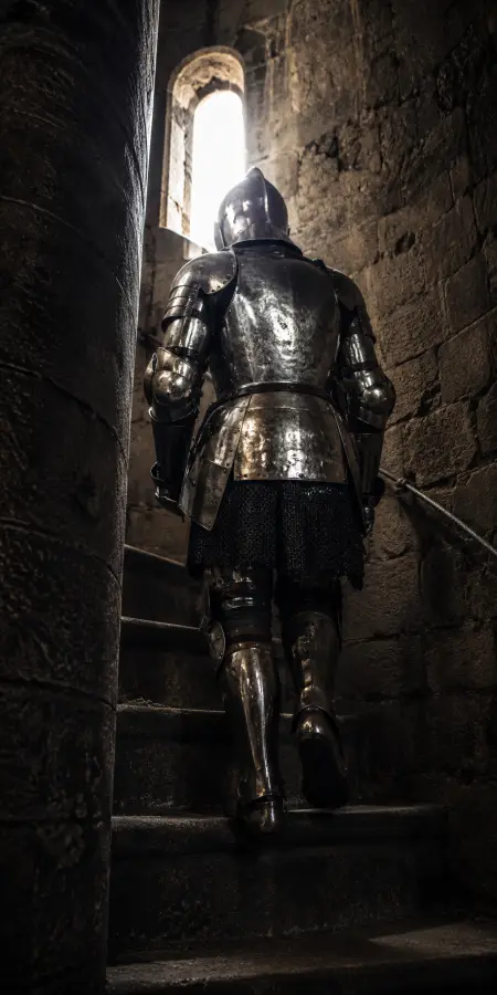 Knight In Armor Climbing Stone Stairs — ue5 phone wallpaper