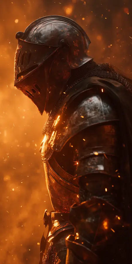 Knight In Fiery Glow 4K wallpaper for desktop and mobile - Pixbee