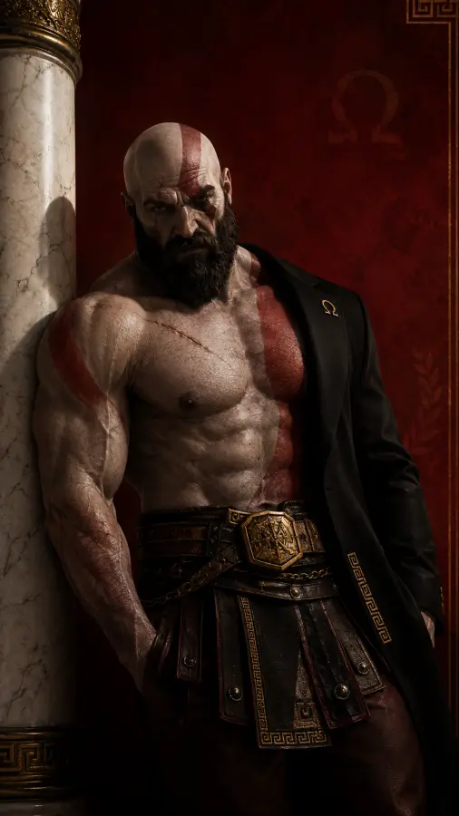 Kratos — “Built like a war crime, dressed like a CEO.” 🩸🖤⚔️ 4K wallpaper for desktop and mobile - Pixbee