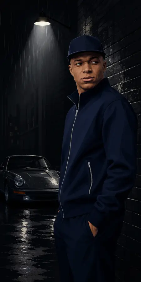 Kylian Mbappe Dark Alley Night Style — football phone wallpaper
