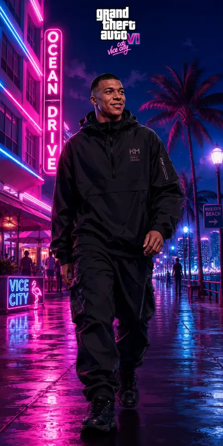 Kylian Mbappé Vice City Night Walk — gta vice city phone wallpaper