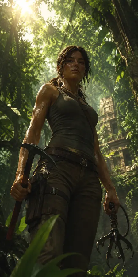 Lara Croft Tomb Raider Dense Green Jungle 4K wallpaper for desktop and mobile - Pixbee