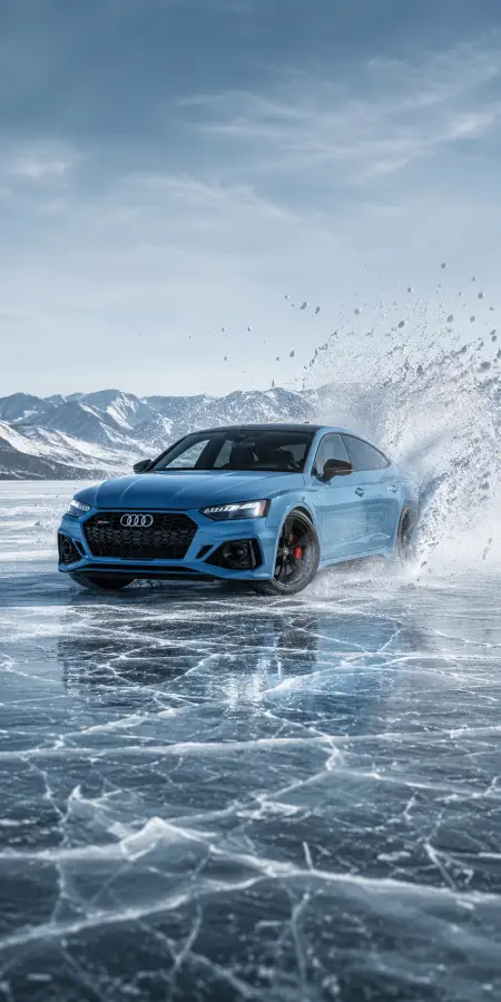 Light Blue Audi Rs5 Drifting Frozen Lake — cars phone wallpaper