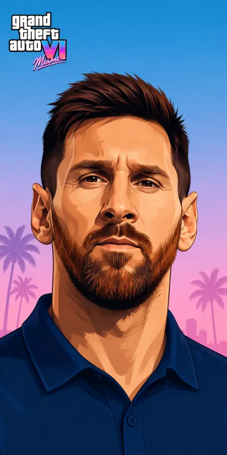 Lionel Messi Gta Vi Style Illustration — gta vice city phone wallpaper