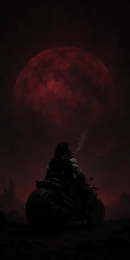 Lobo Biker Under Red Blood Moon — iphone wallpapers phone wallpaper