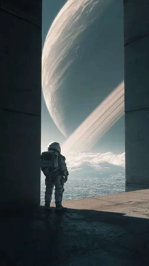 Lone Astronaut Facing Giant Planet 4K wallpaper for desktop and mobile - Pixbee