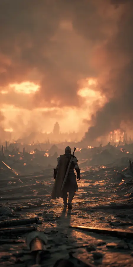 Lone Knight Through Ruins 4K wallpaper for desktop and mobile - Pixbee