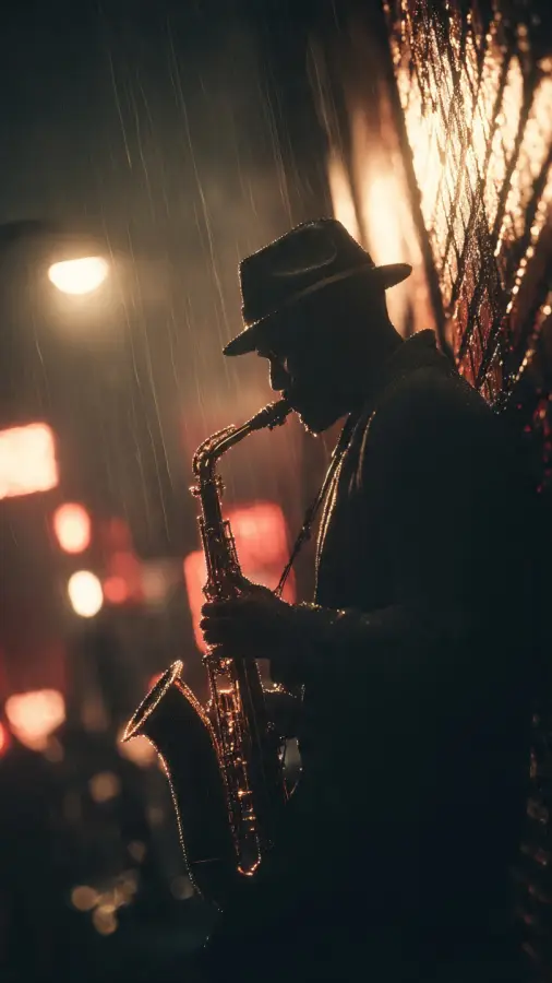 Lonely Saxophonist In Rain Night 4K wallpaper for desktop and mobile - Pixbee
