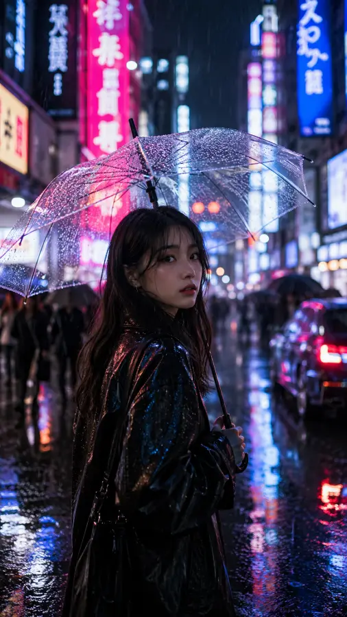 “Lost in the neon lights, found in the rain-soaked silence.” 4K wallpaper for desktop and mobile - Pixbee