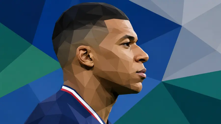 Low Poly Geometric Profile of Mbappe 4K wallpaper for desktop and mobile - Pixbee