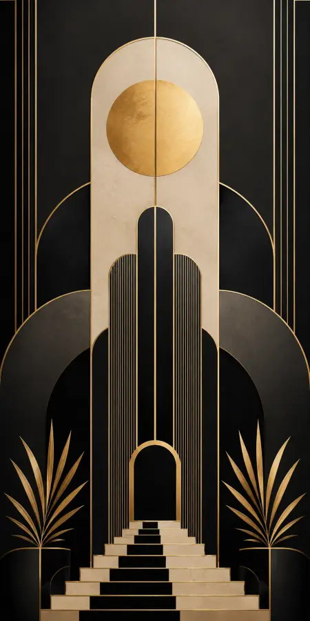 Luxury Art Deco Background With Golden Geometric Steps 4K wallpaper for desktop and mobile - Pixbee