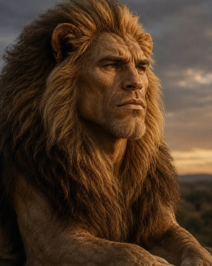 Majestic Muscular Lion Gigachad Portrait Art — stock images phone wallpaper
